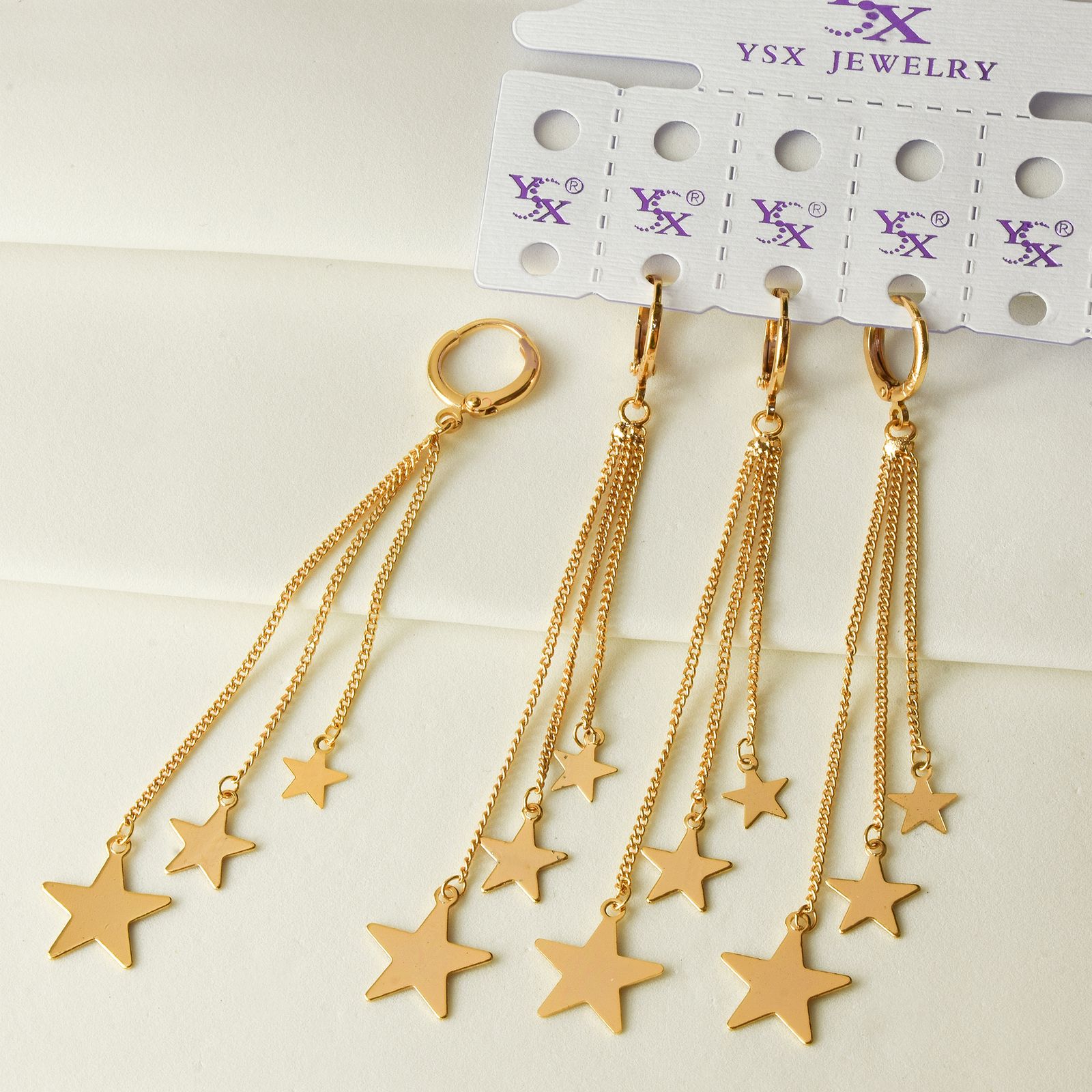 گوشواره زنانه وای اس ایکس مدل آبشاری ستاره توپر کد YX112 -  - 3