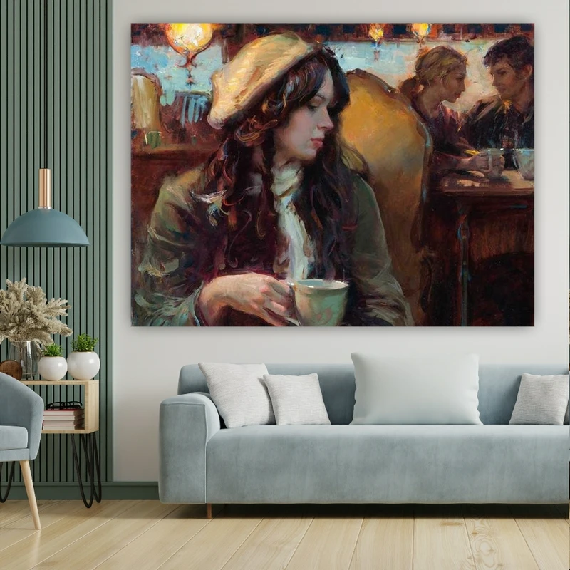 پوستر طرح مخمل نقاشی کافه مدل تنهایی کد FP106054