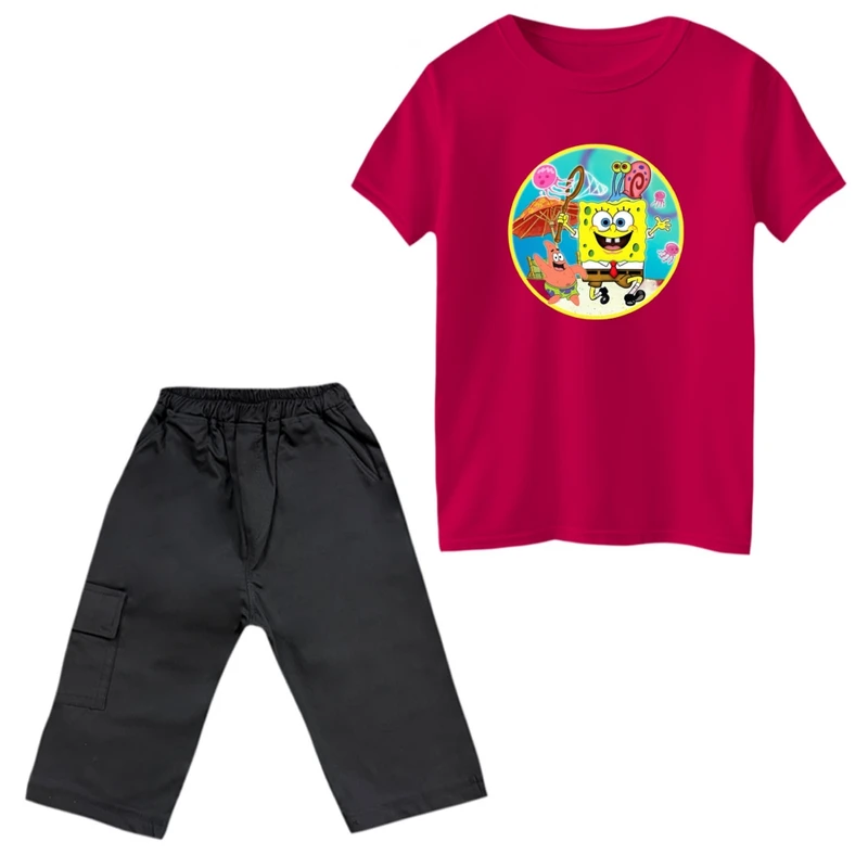 ست تی‌شرت و شلوارک پسرانه مدل باب اسفنجی کد 4