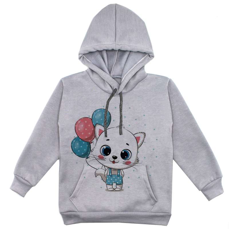 هودی دخترانه مدل گربه کد F98 رنگ طوسی