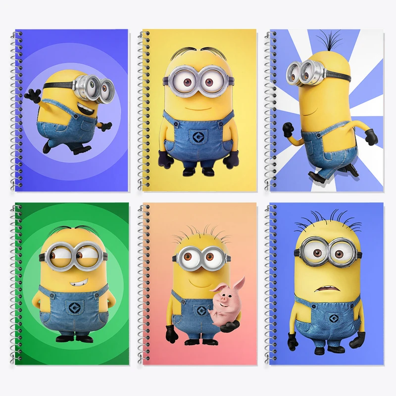 دفتر زبان 50 برگ خندالو مدل دو خط طرح مینیون‌ها (Minions) کد 510 مجموعه 6 عددی