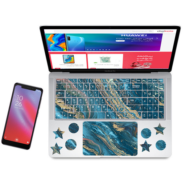 استیکر لپ تاپ راتیانا مدل marble18 مناسب برای لپ تاپ 15 تا 17 اینچ به همراه برچسب حروف فارسی کیبورد
