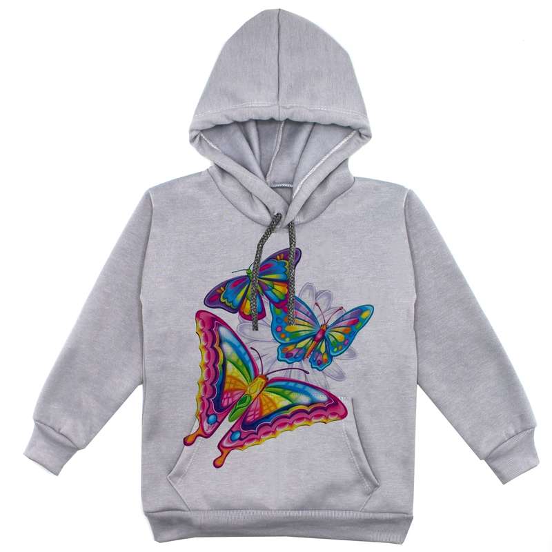 هودی دخترانه مدل پروانه کد F88 رنگ طوسی