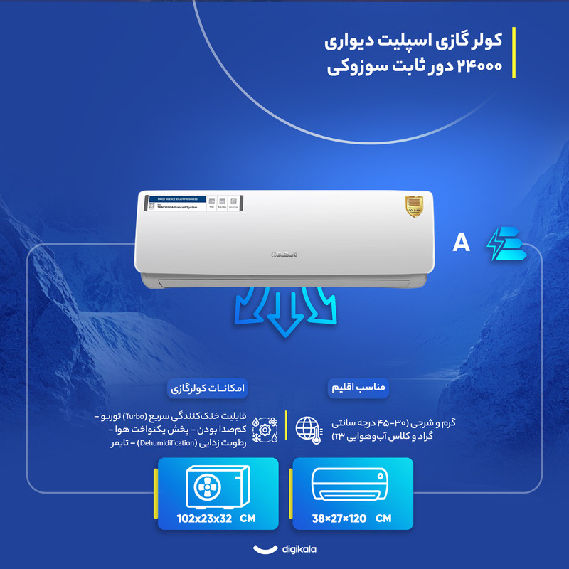 کولر گازی اسپلیت دیواری 24000 دور ثابت سوزوکی مدل 24H410 کولر گازی اسپلیت دیواری 24000 دور ثابت سوزوکی مدل 24H410