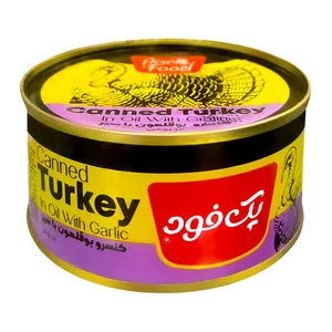 کنسرو گوشت بوقلمون با سیر در روغن پک فود -180 گرم