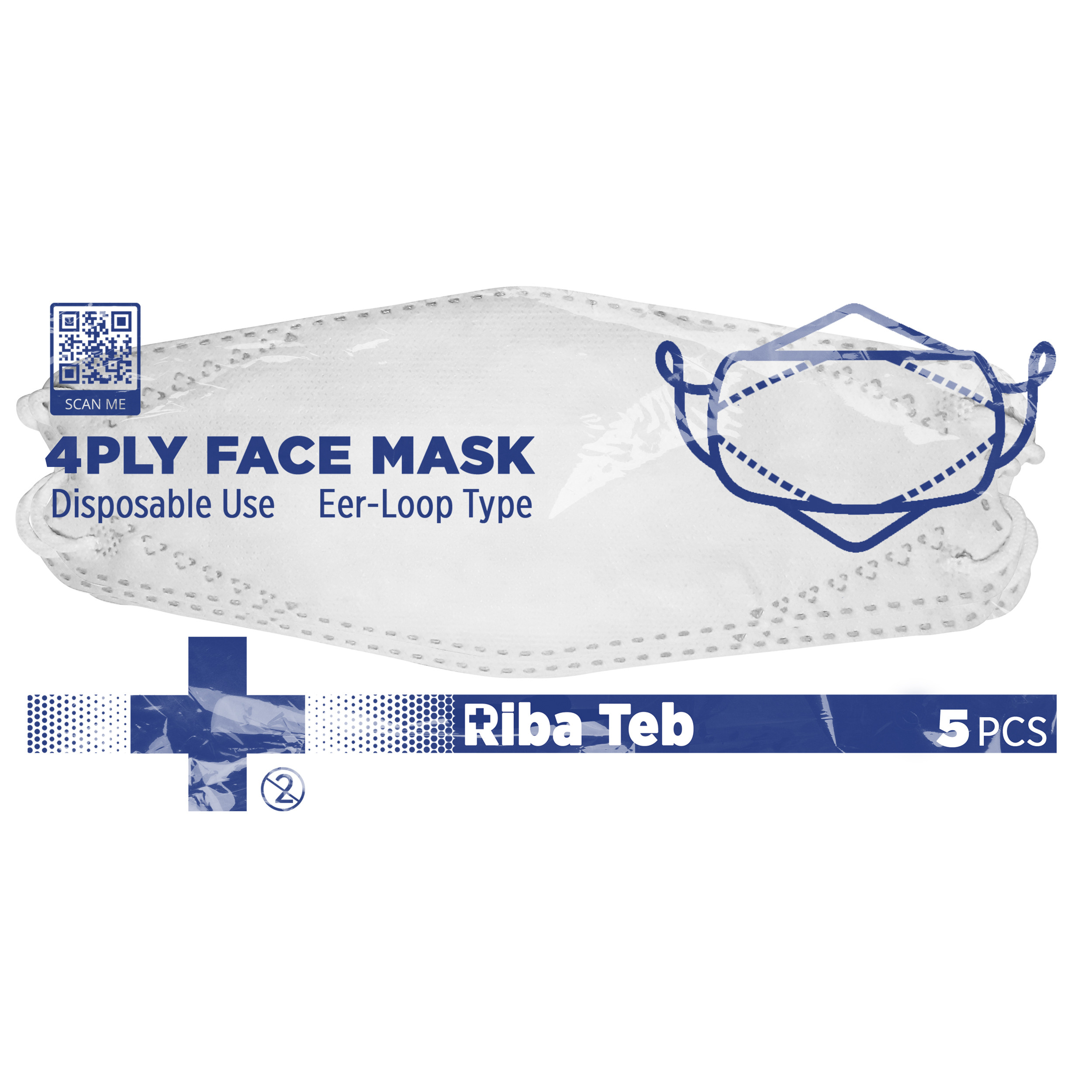 ماسک تنفسی ریباطب مدل کوانتوم کد 4 بسته 5 عددی