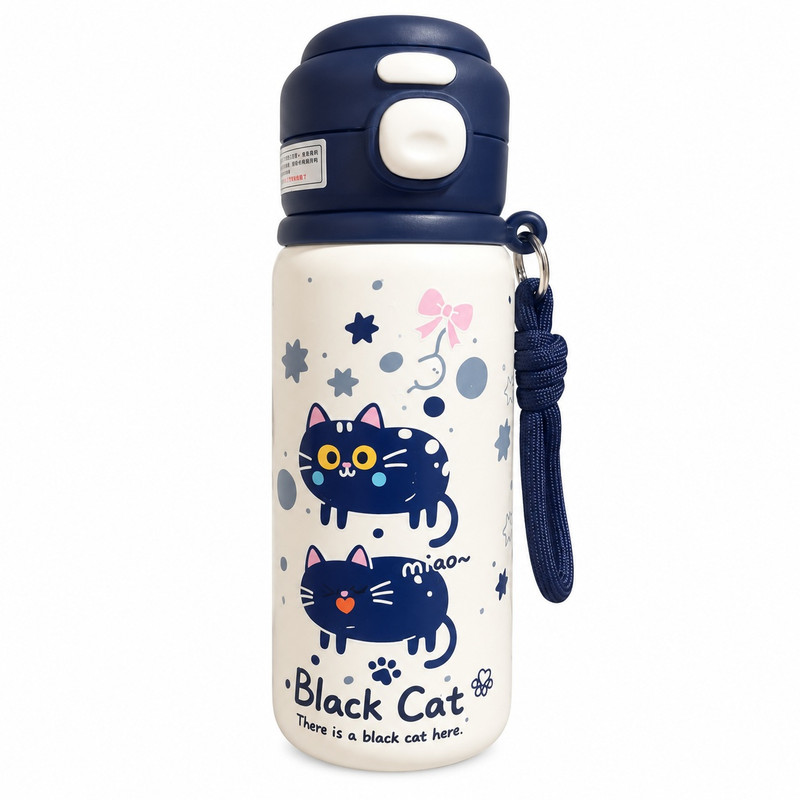 قمقمه کودک مدل گربه Black Cat دوحالته نی دار و آسان نوش soosoo50 حجم 0.50 میلی لیتر
