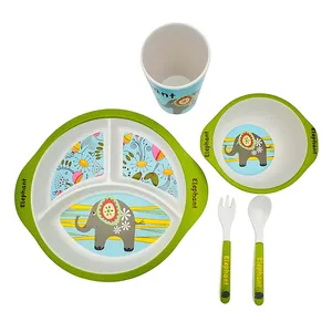 سرویس غذاخوری 5 تکه کودک مدل فیبر بامبو طرح فیل کوچولو