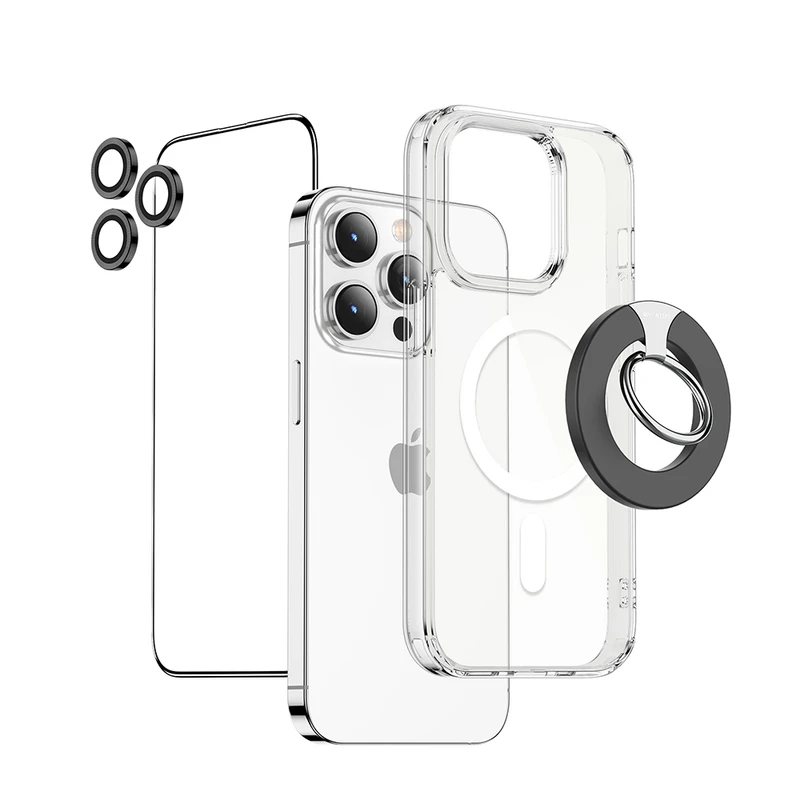 محافظ صفحه نمایش گرین مدل protection pack مناسب برای گوشی موبایل اپل iphone 14 pro max به همراه محافظ لنز و کاور و پایه نگهدارنده