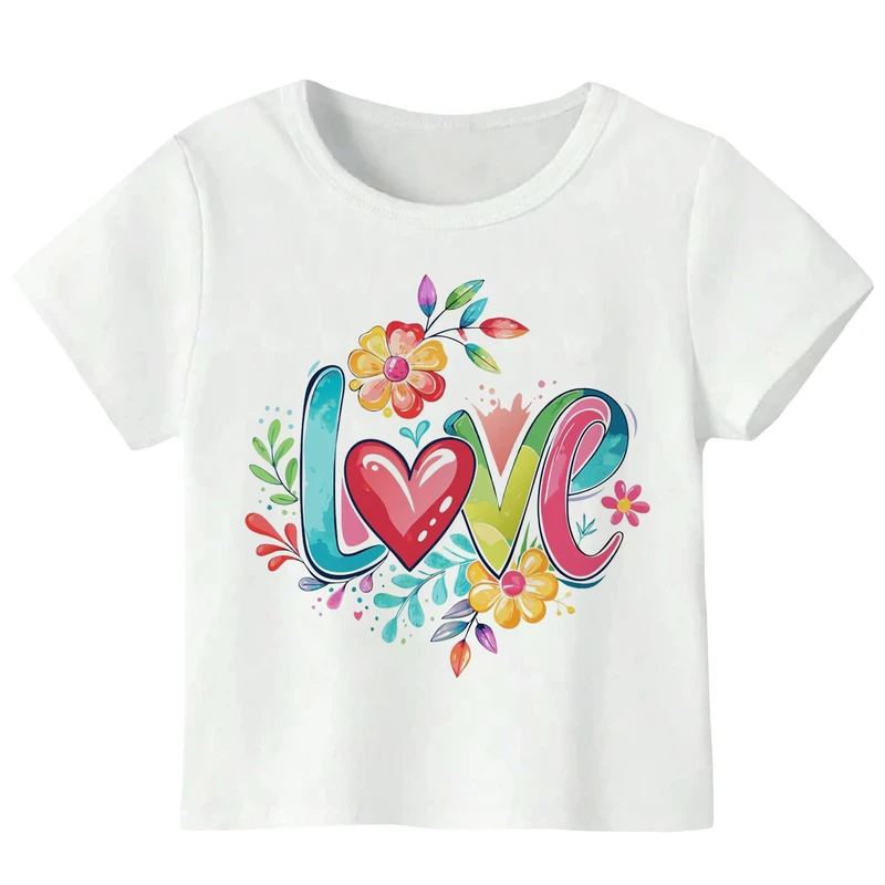 تی‌شرت آستین کوتاه دخترانه مدل W130 طرح عشق