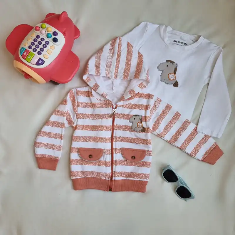 ست 3 تکه لباس نوزادی مدل راه راه رنگ نارنجی