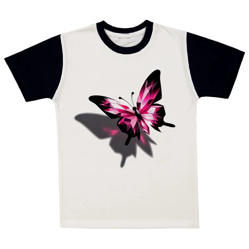 تی شرت آستین کوتاه دخترانه مدل پروانه A24