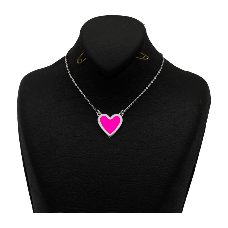 گردنبند نقره زنانه مدل قلب رنگ صورتی