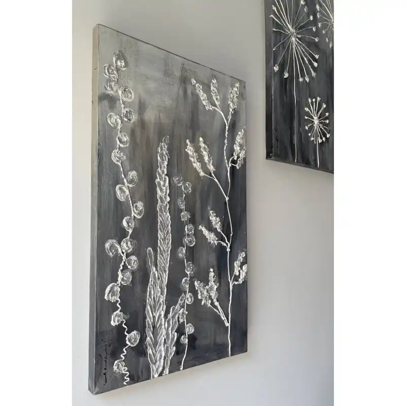 تابلو نقاشی اکریلک برجسته مدل قاصدک و برگ مجموعه دو عددی