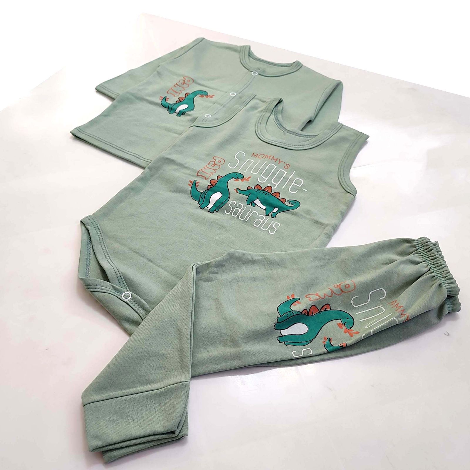 ست 3 تکه لباس نوزادی مدل دایناسور کد 3926 رنگ سبز -  - 7