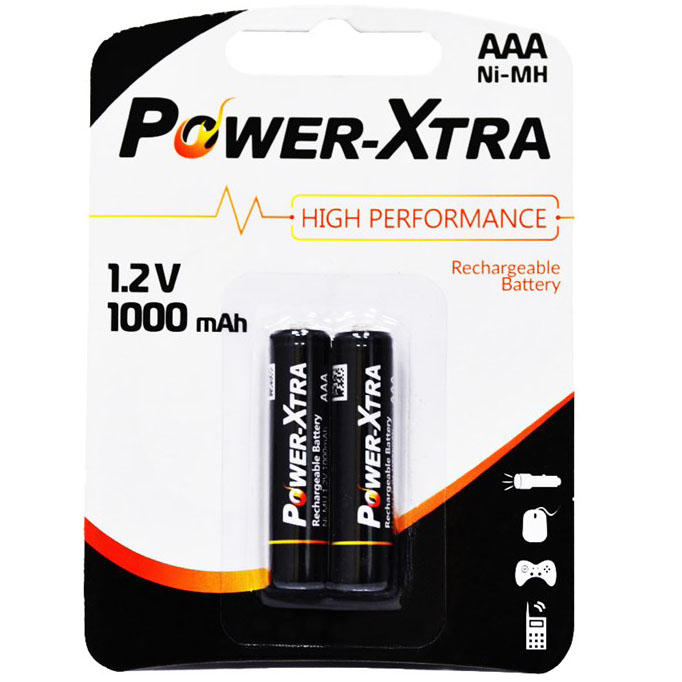 باتری نیم قلمی قابل شارژ پاور اکسترا مدل High Performance ظرفیت 1000 میلی آمپر ساعت بسته دو عددی
