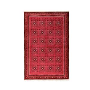 فرش ماشینی طرح ترکمن کد 100312 زمینه قرمز