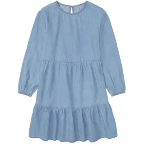 پیراهن آستین بلند یقه گرد دخترانه پیپرتس مدل چین دار کد 0439