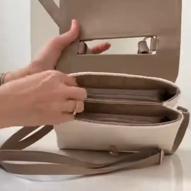 کیف دستی زنانه مدل دو خونه کنفی