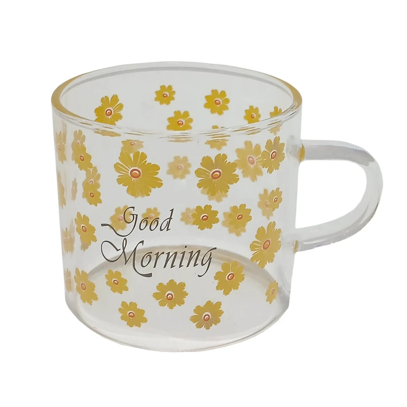 فنجان مدل قهوه خوری طرح گل زرد good morning کد 3257 