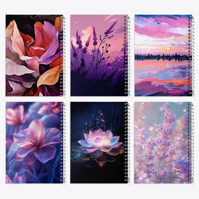 دفتر مشق 50 برگ خندالو طرح گل کد 987 مجموعه 6 عددی