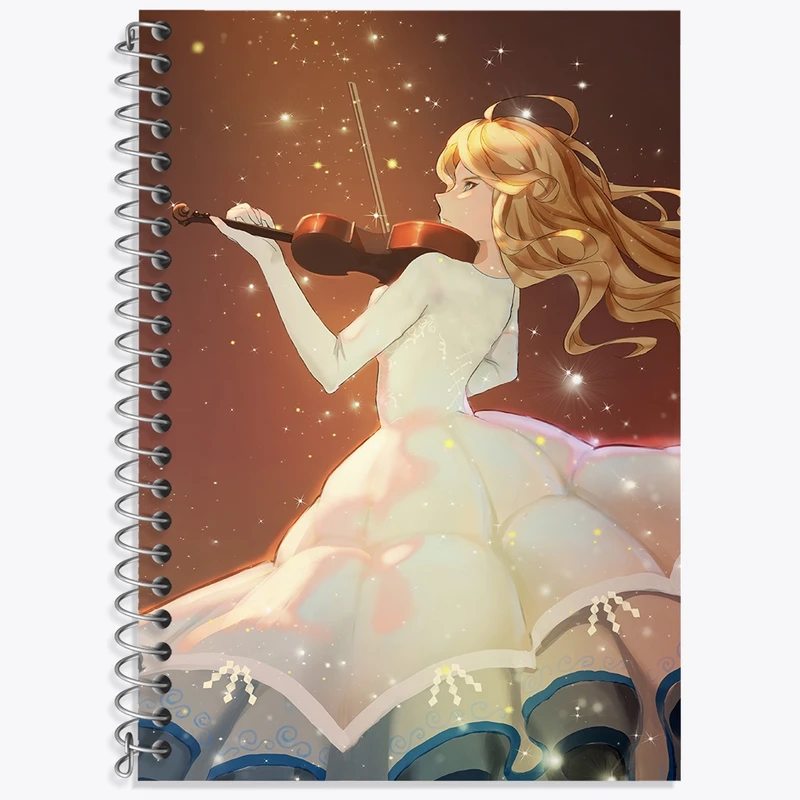 دفتر زبان 50 برگ خندالو مدل دو خط طرح کائوری انیمه دروغ تو در آوریل کد 32453