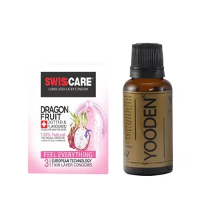 کاندوم سوئیس کر مدل Dragon Fruit بسته 3 عددی به همراه روغن یودن کد 01 حجم 30 میلی لیتر