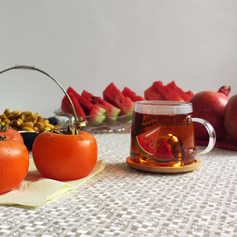 ماگ مدل شیشه ای طرح هندوانه به همراه زیر لیوانی