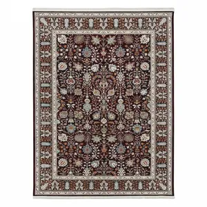 فرش ماشینی 1200 شانه زمینه قرمز لاکی حاشیه لاکی مدل افشان کهن اکریلیک سری وینتیج