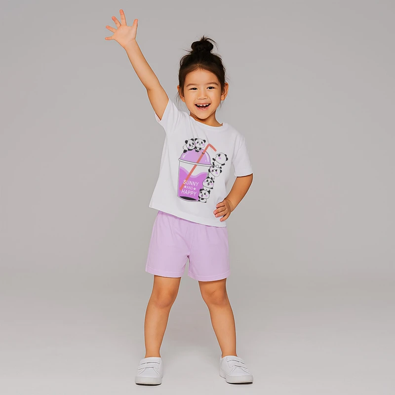 ست تی شرت و شلوارک دخترانه مادر مدل Pindo