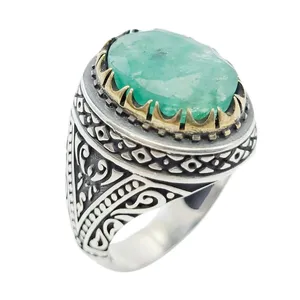 انگشتر نقره مردانه مدل زمرد برزیلی کد 4704388