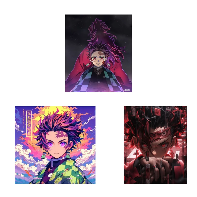 استیکر لپ تاپ و موبایل مدل انیمه طرح شیطان کش تانجیرو کامادو demon slayer kamado tanjiro کد 884 مجموعه 3 عددی