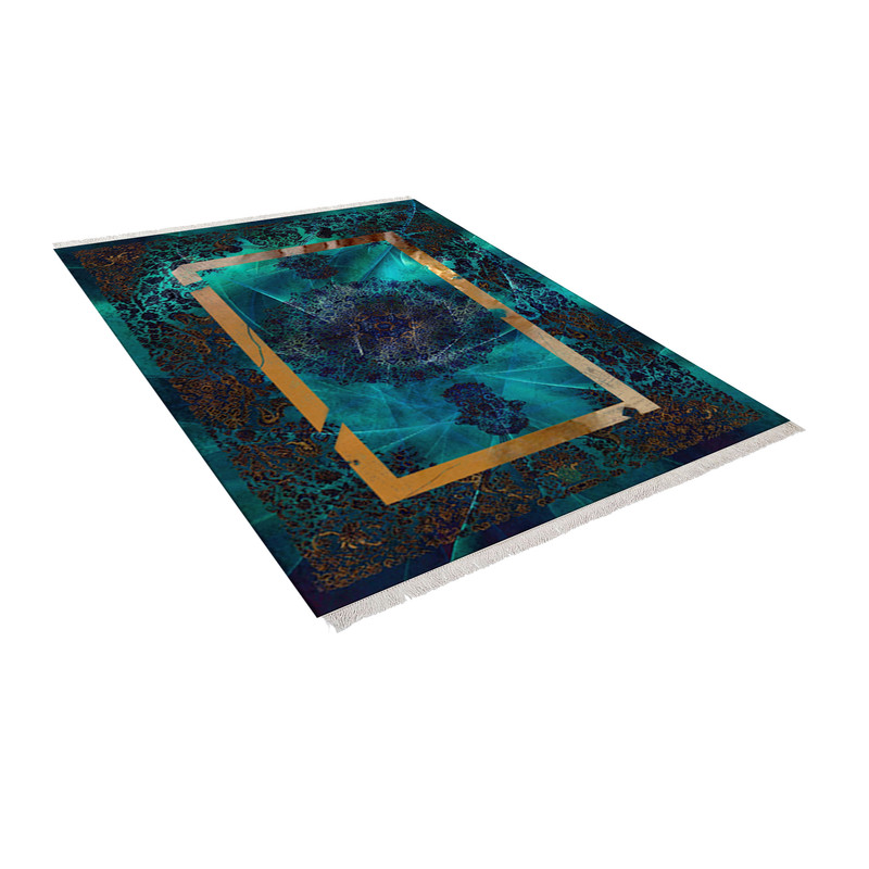 فرش ماشینی زانیس مدل مدرن طرح طلاکوب زمینه فیروزه ای