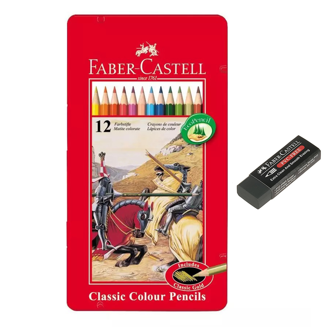 مداد رنگی 12 رنگ فابر کاستل مدل Classic به همراه پاک کن