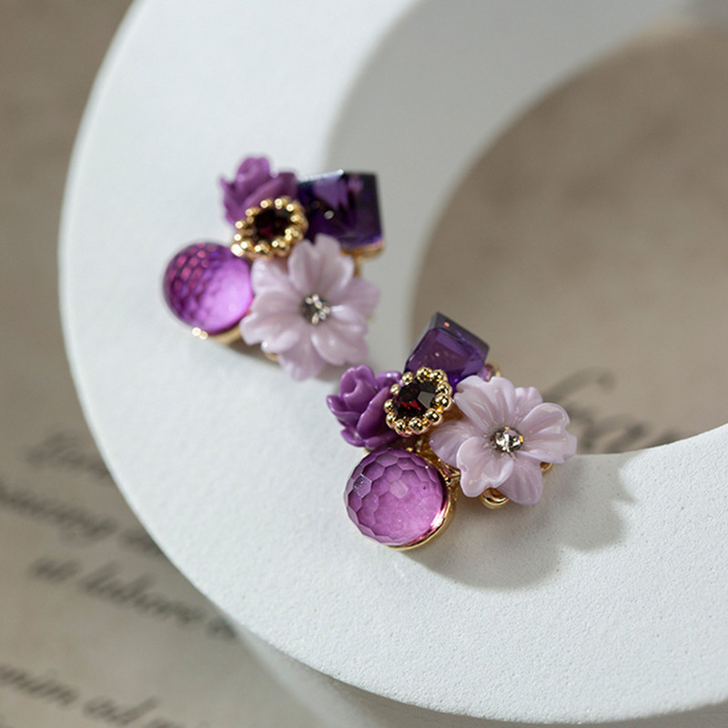 گوشواره زنانه مدل گل بنفشه کد 00665