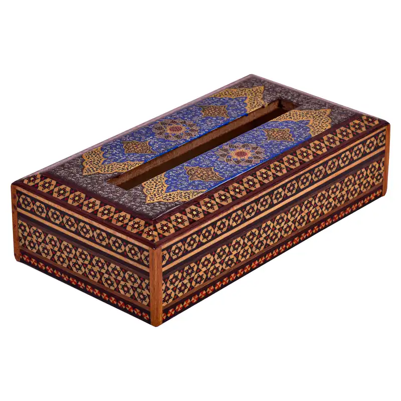 جعبه دستمال کاغذی خاتم کاری طرح تذهیب کد GHA-002