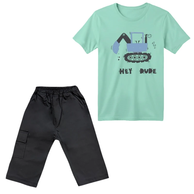 ست تی‌شرت آستین کوتاه و شلوارک پسرانه مدل ماشین کد ۵