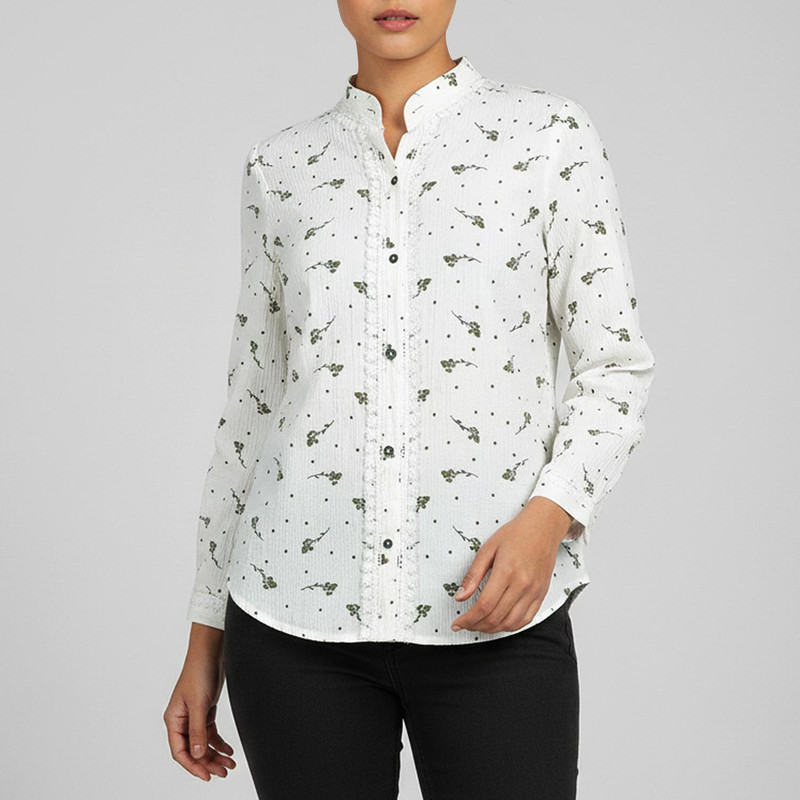 شومیز آستین بلند یقه دیپلمات زنانه مدل نخی چروک گلدار کد AK1331