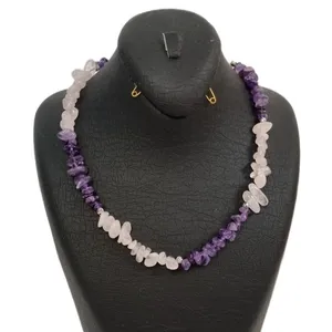 گردنبند دست ساز زنانه مدل سنگ رزکوارتز و آمیتیست طرح چیپسی 