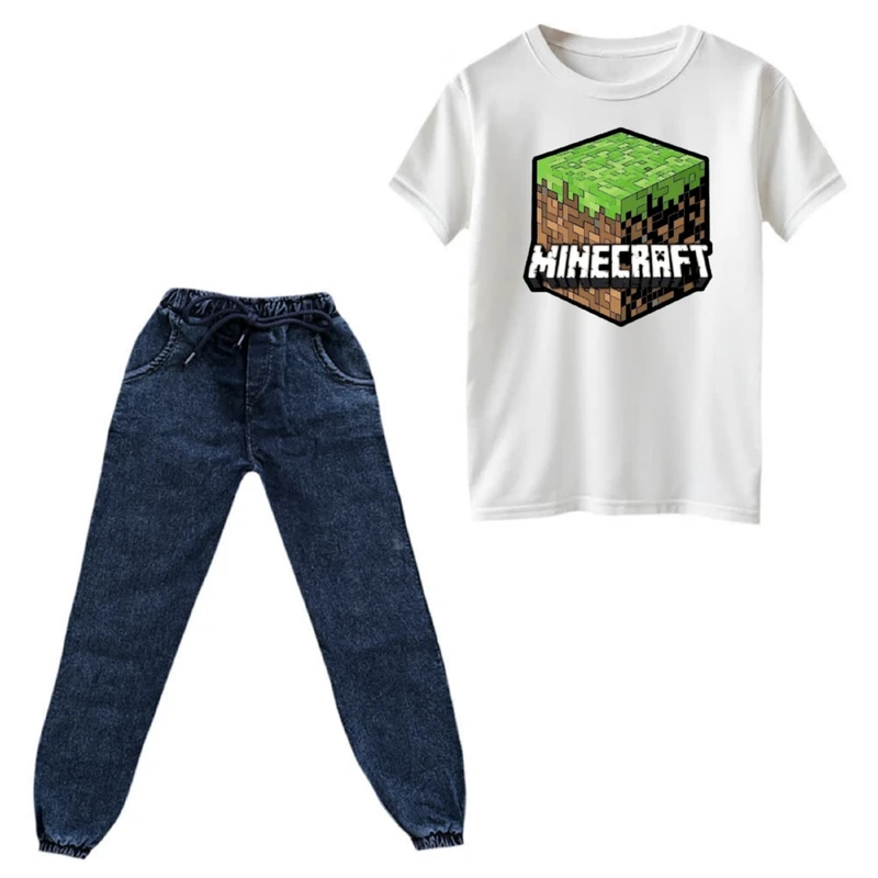 ست تی‌شرت و شلوار دخترانه مدل ماینکرفت کد۱۴