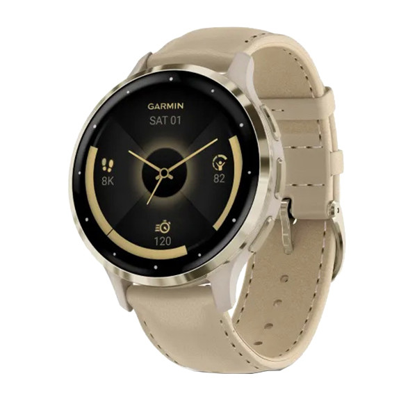 ساعت هوشمند گارمین مدل Venu 3s Leather Band دارای قابلیت های صفحه نمایش رنگی، صفحه نمایش لمسی، قابلیت مکالمه از طریق بلوتوث بند چرم