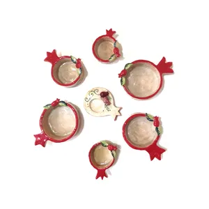 کاسه سفالی مدل انار کد 152 به همراه جا شمعی مجموعه 7 عددی