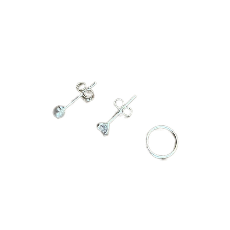پیرسینگ نقره زنانه مدل مروارید کد ۰۰۱ مجموعه ۳ عددی