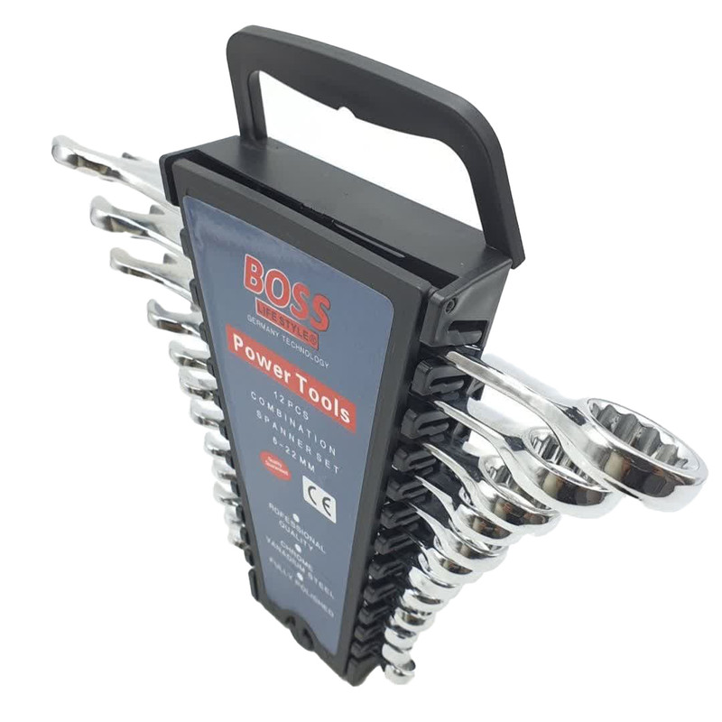 آچار یکسر تخت یکسر رینگی باس مدل combination-spanerset مجموعه 12 عددی