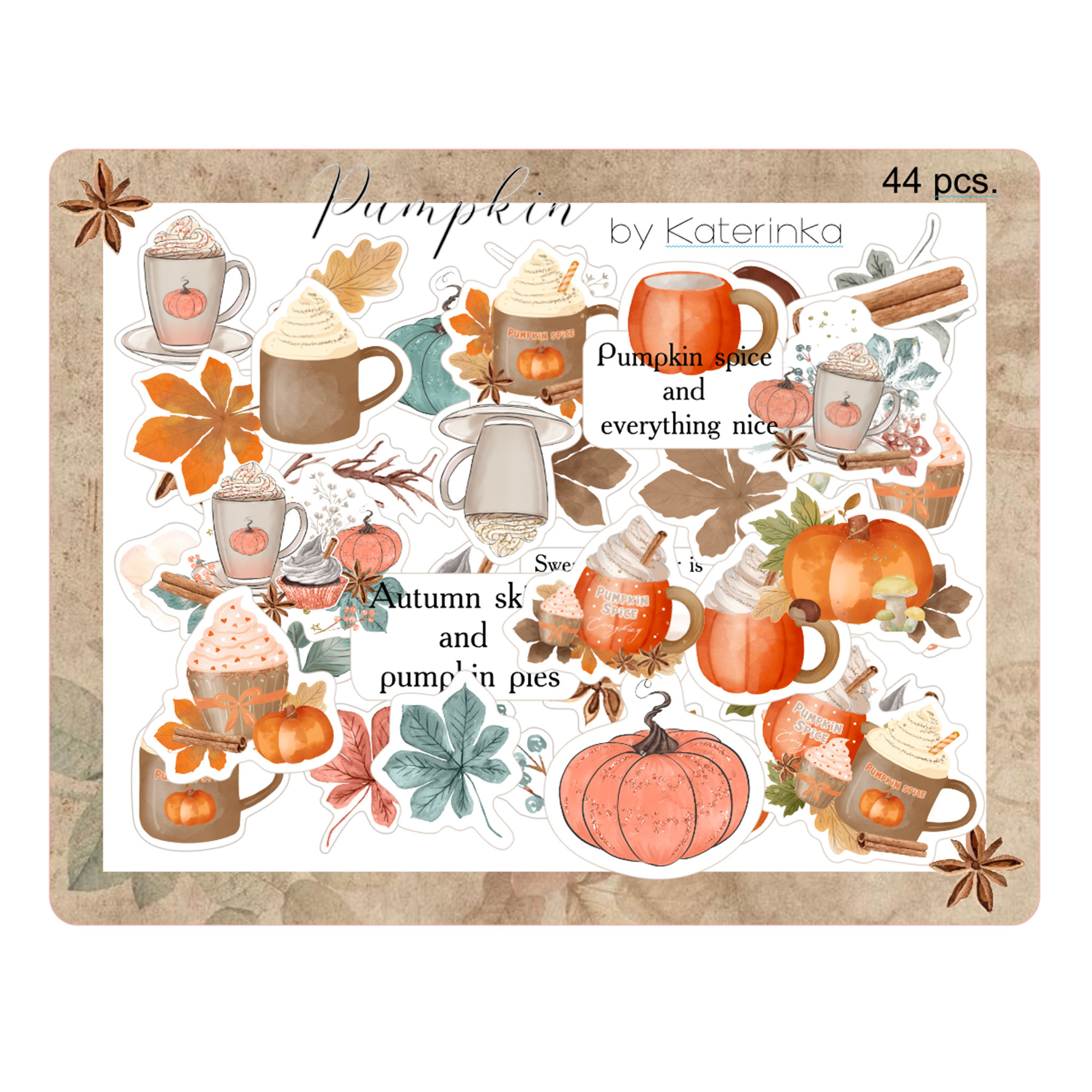 برچسب کاترینکا طرح برش خورده بولت ژورنال و اسکرپ بوک مدل Pumpkin بسته 44 عددی