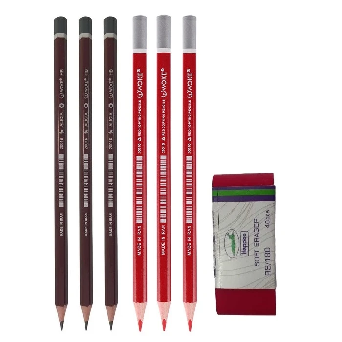 مداد مشکی ووک مدل باران به همراه مداد قرمز و پاک کن مجموعه 7 عددی