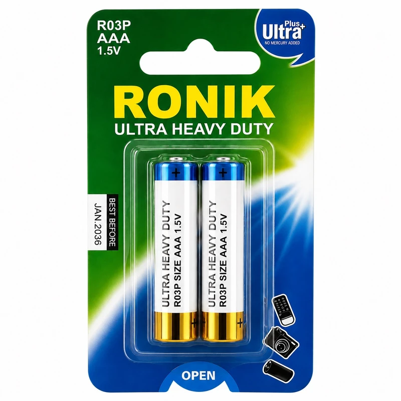 باتری نیم قلمی رونیک مدل ultra heavy duty بسته ۲ عددی