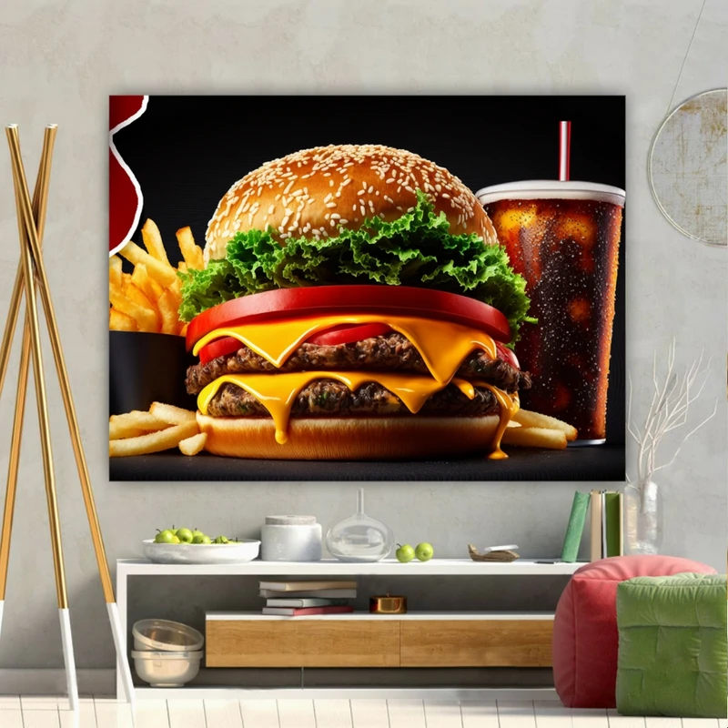  تابلو بوم طرح مخمل همبرگر مدل پنیری کد GR1320