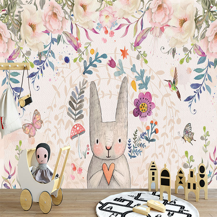 پوستر دیواری اتاق کودک مدل نفاشی خرگوش آویز گل DVRF1668