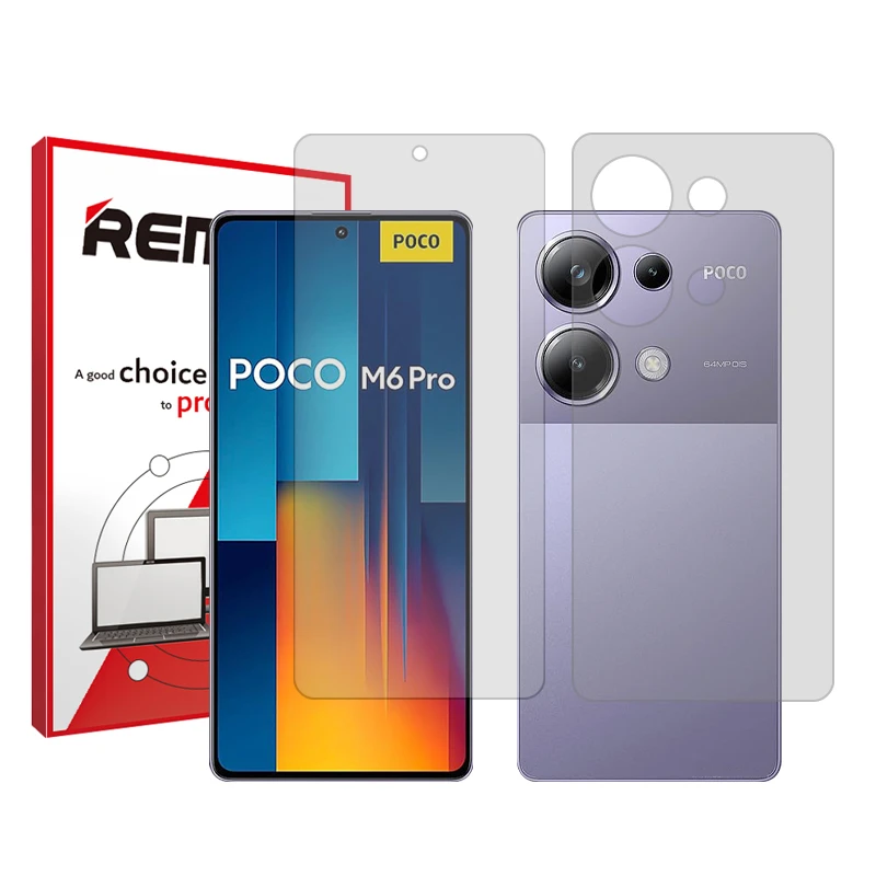 محافظ صفحه نمایش شفاف ریمکس مدل Resistant مناسب برای گوشی موبایل شیائومی Poco M6 Pro به همراه محافظ پشت گوشی